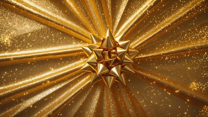 Poster - Golden fabric background with sparkles and a decorative bow in the center creating an elegant festive appearance