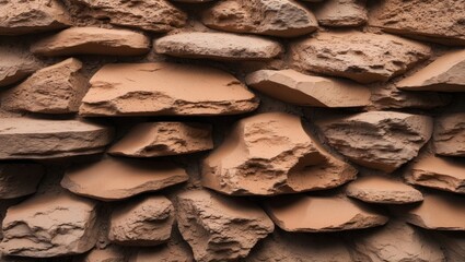 Poster - Textured surface of irregularly shaped brown rocks and stones arranged closely together as a natural wall background