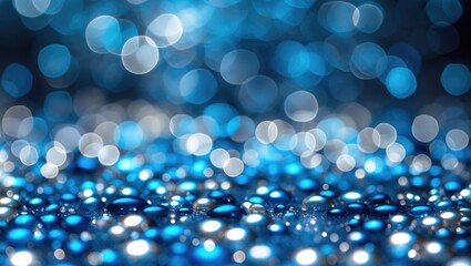 Wall Mural - Blue bokeh with shimmering water droplets creating a dreamy blurred background effect suitable for abstract and decorative designs.