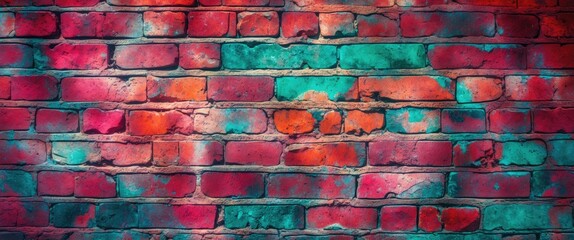 Wall Mural - Vibrant colorful graffiti brick wall texture background for urban design and creative projects