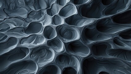Fototapete - Abstract organic textured surface with fluid shapes and dark tones creating a three-dimensional pattern