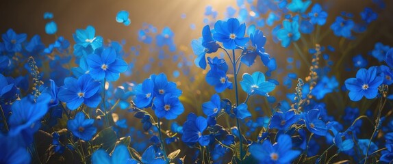 vibrant blue flowers in a sunlit garden creating a serene and enchanting atmosphere with delicate pe