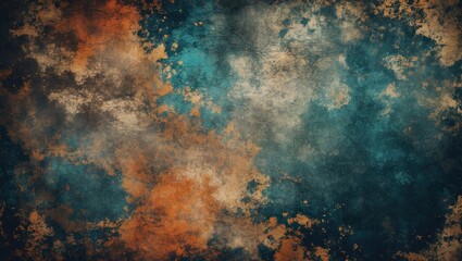 Aufkleber - abstract textured background with blue, orange, and brown tones blending to create a vintage, grunge