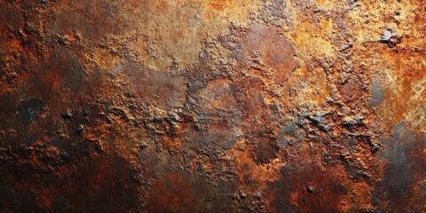 Poster - Rusty metal texture background featuring a rich blend of browns and oranges with uneven surfaces and a distressed grunge finish throughout.