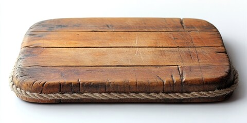 Aufkleber - Rustic wooden cutting board with visible grain texture and worn edges, featuring a natural rope border, positioned on a clean white background.