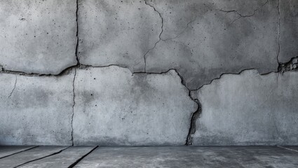 Poster - Cracked gray cement wall texture as a versatile backdrop for industrial or minimalist designs in photography and graphic art.