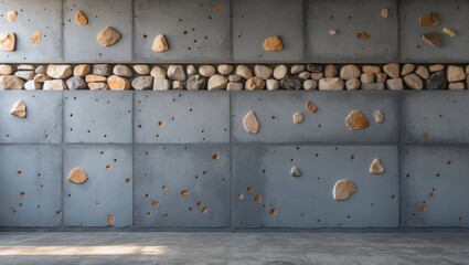 Poster - Textured grey concrete wall featuring decorative stone accents for modern architectural and interior design backgrounds.