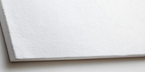 Poster - Closeup of textured white canvas angled against neutral backdrop with soft lighting highlighting the surface and edges for artistic use