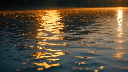 Poster - golden sunlight shimmering on tranquil water surface creating a serene and peaceful natural landscap