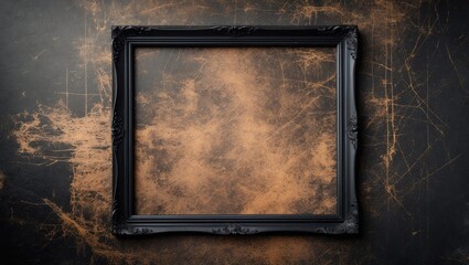 Poster - Vintage grunge background featuring an ornate black frame with ample space for text or images, styled with a scratched texture for depth.