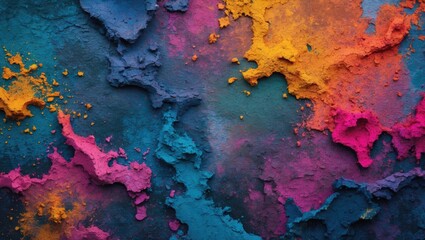 Fototapete - Multicolored abstract textured background with vibrant shades of blue, pink, orange, and purple resembling painted plaster or powder.