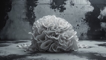 Poster - Abstract grunge background with texture contrasts featuring a white sculptural form on a faded black and gray surface composition.