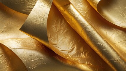 Poster - Elegant golden textured paper with dynamic curves and folds perfect for luxury design and festive backgrounds.