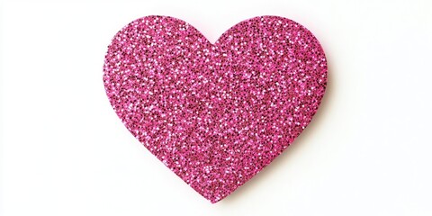 Poster - Vibrant pink glitter heart centered on a white background, detailed texture and sparkle enhance its charm for creative projects and designs