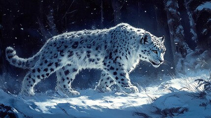 Wall Mural - snow leopard resting in a high altitude snowy landscape with its powerful predator eyes and thick fu