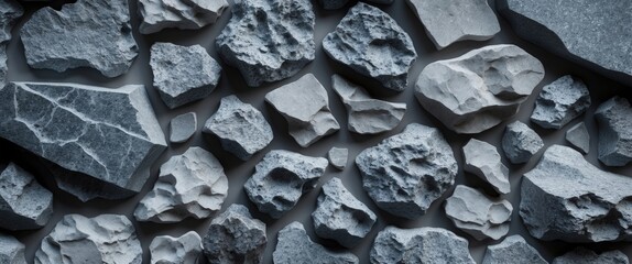 Poster - textured gray acrylic stone background with varied rock shapes and sizes, ideal for design and archi