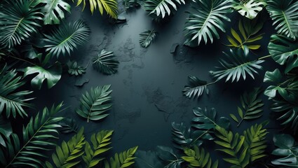 Poster - Tropical Leaves Texture Background with Dark Tones Ideal for Nature Themes and Design Projects