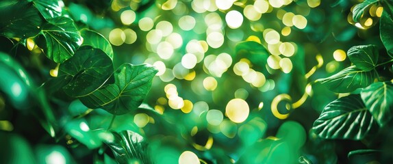 Poster - Lush Green Leaf Background with Soft Focus Bokeh Lights Ideal for Abstract Wallpaper and Design Projects