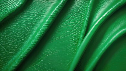 Poster - vibrant green leather texture background showcasing intricate patterns and folds for use in design a