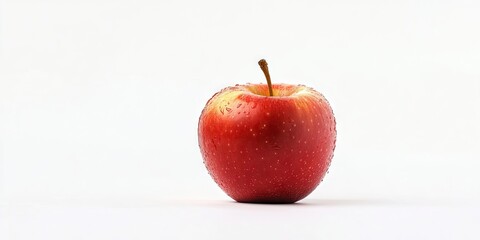 Poster - Fresh red apple with water droplets on a white background, positioned centrally showcasing vibrant colors and smooth texture for a clean look.