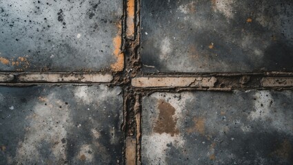 Poster - Weathered concrete floor texture with grout lines creating an industrial background ideal for design, construction, or architectural projects.
