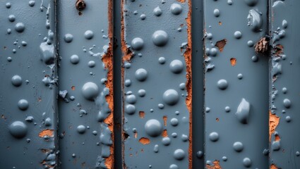 Poster - Worn gray steel surface with textured paint bubbles and rust for industrial or abstract background use