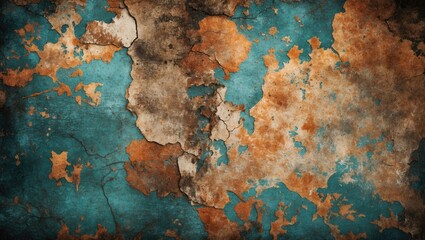 Poster - Textured Grunge Background with Rusty Orange and Turquoise Color Palette for Creative Design Projects