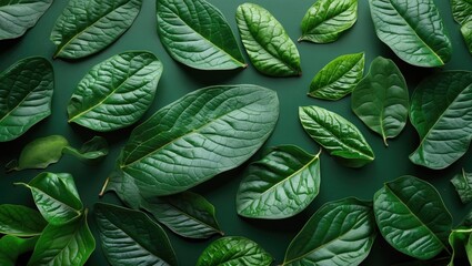 Poster - Green leaf close-up texture background with various shades of green showcasing natural beauty and organic design elements.