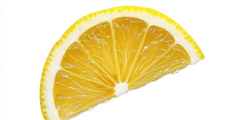 Poster - Fresh lemon slice with vibrant yellow color, positioned diagonally against a clean white background, showcasing juicy texture and details.