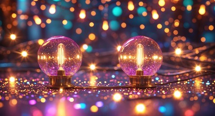 Poster - Sparkling vintage light display with de-focused bright bokeh effects creating a festive and magical atmosphere for backgrounds or decorations.