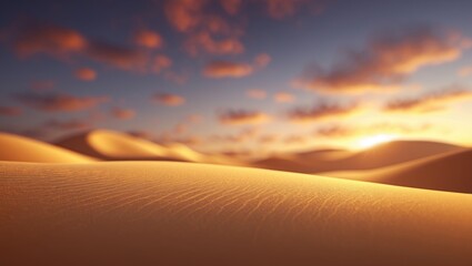 Wall Mural - desert landscape at sunset with warm golden sand dunes and dynamic sky filled with clouds in the bac