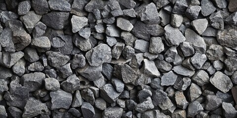 Poster - Textured grey masonry gravel in varying stone shapes and sizes, closely packed together, creating a natural, rustic background for design projects.