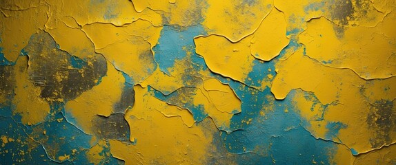 Poster - Textured abstract background with vibrant yellow and blue hues showcasing a grunge style suitable for artistic designs and modern decor.