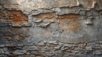 Poster - Textured grunge wall background with peeling paint and exposed bricks in a weathered and rustic appearance