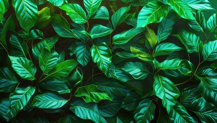 Poster - Lush green leaves forming a textured background ideal for nature-themed designs and environmental projects.