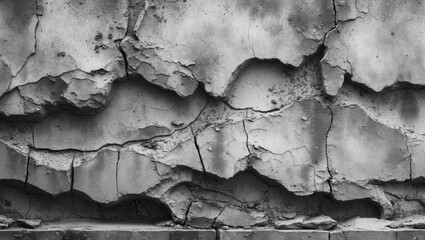 Poster - cracked grunge cement wall texture in black and white showcasing vintage abstract design and aged ma
