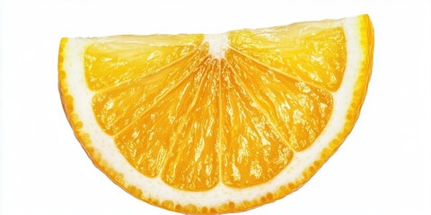 Poster - Fresh orange slice with vibrant yellow-orange hues positioned diagonally against a white background, highlighting its juicy segments and texture.