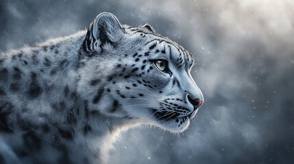 Wall Mural - endangered snow leopard in a winter wildlife setting a strong and stealthy carnivore roaming the col