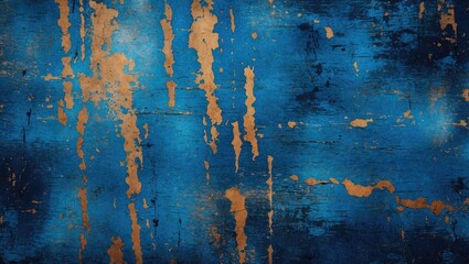 Poster - Blue and Gold Grunge Texture Background with Distressed Lines for Creative Design Use