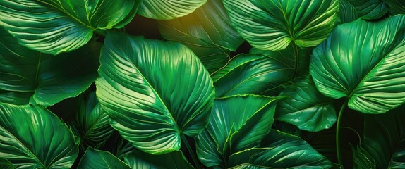 Poster - Lush green leaf texture background showcasing vibrant foliage patterns for nature-themed projects and designs.