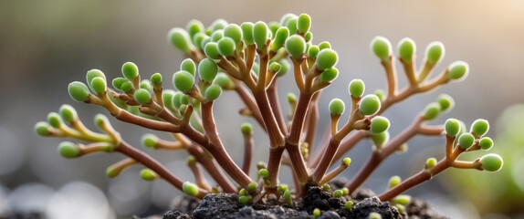 Poster - Haworthia succulent branches with green shoots spreading out, showcasing natural beauty with empty space for text overlay.