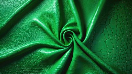 Poster - Vibrant green leather texture showcasing elegant folds and patterns perfect for fashion or interior design applications.