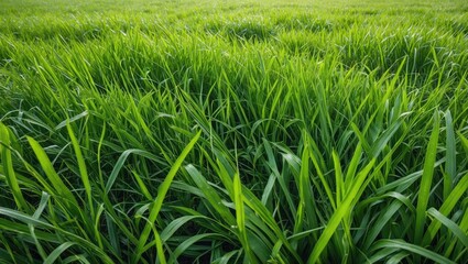 Poster - Lush Green Grass Field Texture with Space for Text and Design Elements in Nature Background