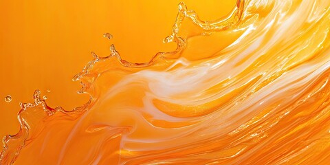 Fototapete - Vibrant orange liquid with flowing waves and splashes against a smooth gradient background, creating a dynamic and energetic composition.