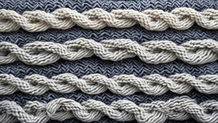 Poster - Knitted Wool Textured Background in Gray and White Showing Large Twisted Patterns Ideal for Textile and Fashion Designs