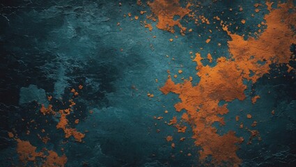 Fototapete - Textured abstract background with blue and orange color palette featuring a distressed appearance and organic pattern.