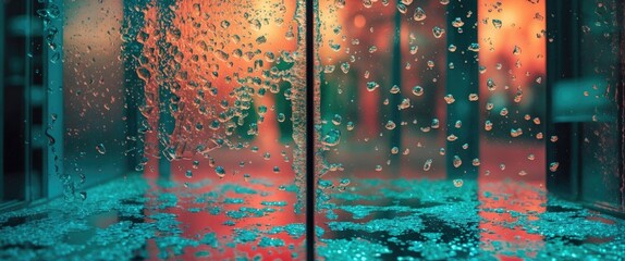 Poster - Abstract glass window texture with water droplets creating a vibrant and colorful background, ideal for design and artistic applications.