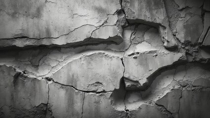 Poster - Cracked grunge cement wall texture in black and white vintage style showcasing a rough, abstract surface ideal for backgrounds and designs.
