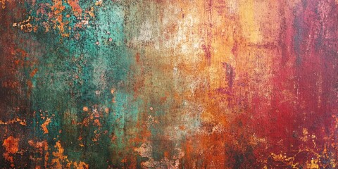Aufkleber - Multicolored Rusty Metal Surface Abstract Texture with Shades of Teal Orange and Red Featuring Grungy Rust Patterns in a Horizontal Layout