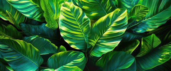 Poster - Lush green leaf texture background with vibrant foliage showcasing intricate patterns and rich colors for natural design elements.